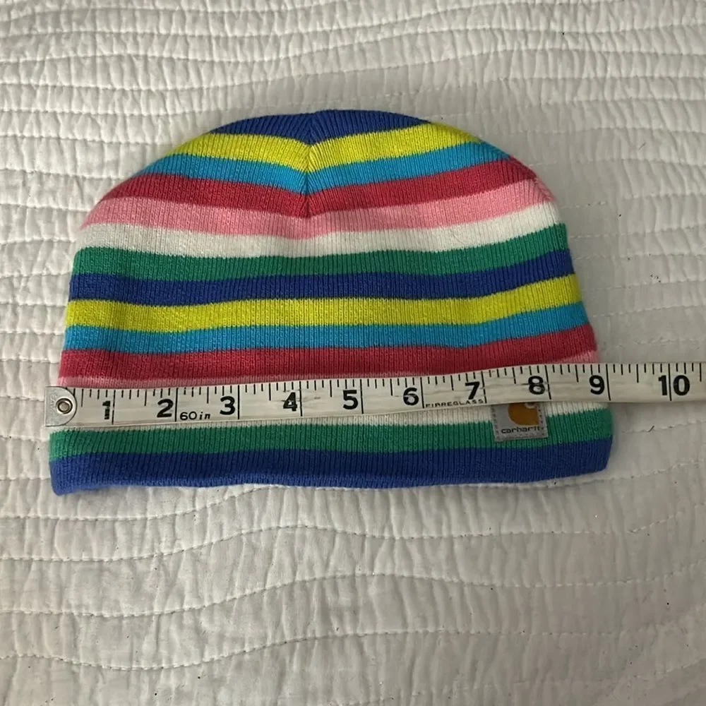 Carhartt Stripe Beanie Hat Youth Multicolored Fleece Lined Bright Winter